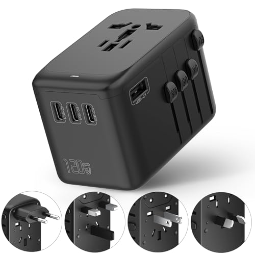 Internationaler 120-W-Reiseadapter, 4USB-C & 1USB-A weltweites Wandladegerät, GaN-Schnellladegerät mit UK-EU-AU-US-Steckern, internationaler All-in-One-Konverter für Laptops, Tablets, Telefone Internationaler 120-W-Reiseadapter, 4USB-C & 1USB-A weltweites Wandladegerät, GaN-Schnellladegerät mit UK-EU-AU-US-Steckern, internationaler All-in-One-Konverter für Laptops, Tablets, Telefone von Huafeliz