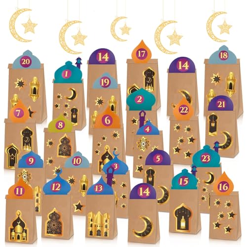Ramadankalender zum Befüllen,30 Stück Ramadan Kalender Geschenktüten mit Dach,1-30 Digitale Aufkleber und Ramadan Sticker,Islam Eid Mubarak Kalender DIY Geschenktüten Ramadankalender zum Befüllen,30 Stück Ramadan Kalender Geschenktüten mit Dach,1-30 Digitale Aufkleber und Ramadan Sticker,Islam Eid Mubarak Kalender DIY Geschenktüten von Huahuanghui