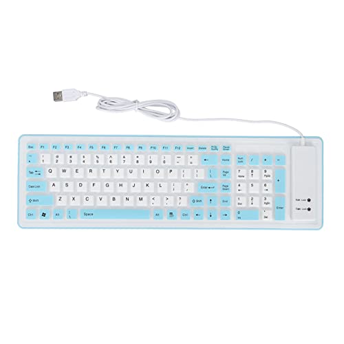 Huairdum Faltbare Silikon-Tastatur, Strapazierfähiges Silikon, Wasserdicht, Staubdicht, Stummschaltung, 103 Tasten, wasserdichte Tastatur, USB-Kabel für Laptop (Blau) von Huairdum