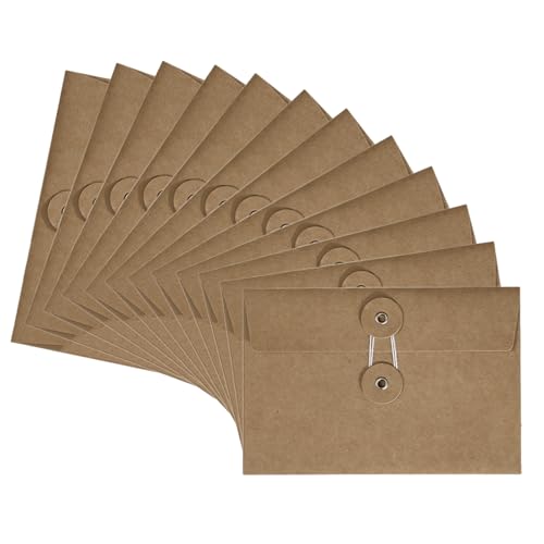 12 braune Briefumschläge, 15,2 x 10,2 cm, mit Knopf- und Schnurverschluss, dekorative Vintage-Umschläge, Taschen für Briefe, Postkarten, Grußkarten, Einladungen (12 Stück) von Huakaile