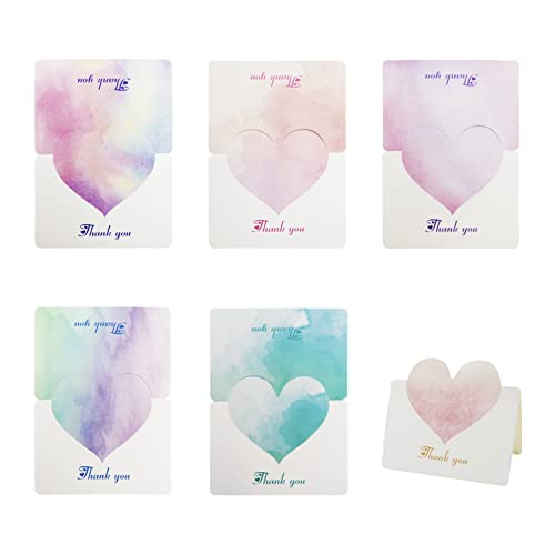 48 Stück Dankeskarten, 9,8 x 13,6 cm, bunte Herz-Blanko-Karten, romantische und süße Grußkarte, perfekt für Hochzeit, Abschlussfeier, Valentinstag (6 Farben) von Huakaile