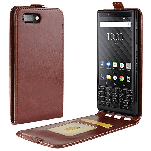 HualuBro BlackBerry KEY2 Hülle, Premium PU Leder Leather HandyHülle Tasche Schutzhülle Flip Case Cover mit Karten Slot für BlackBerry Key 2 Smartphone (Braun) von HualuBro