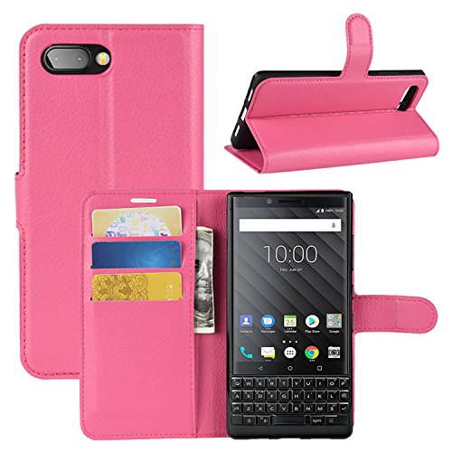 HualuBro BlackBerry KEY2 Hülle, Premium PU Leder Leather Wallet HandyHülle Tasche Schutzhülle Flip Case Cover mit Karten Slot für BlackBerry Key 2 Smartphone (Rose) von HualuBro
