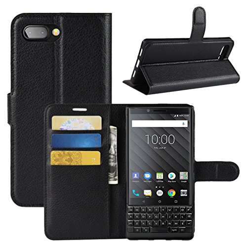 HualuBro BlackBerry KEY2 Hülle, Premium PU Leder Leather Wallet HandyHülle Tasche Schutzhülle Flip Case Cover mit Karten Slot für BlackBerry Key 2 Smartphone (Schwarz) von HualuBro