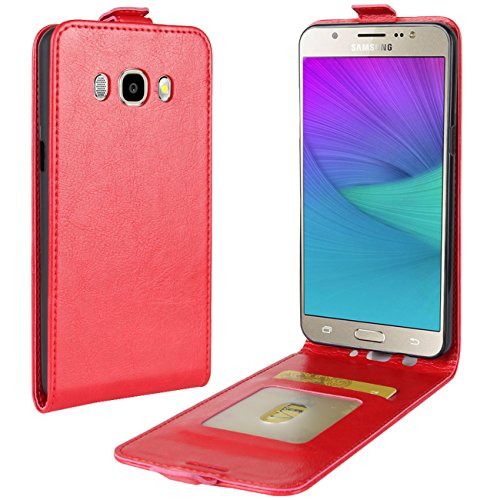 HualuBro Galaxy J5 2016 Hülle, Premium PU Leder Leather Wallet HandyHülle Tasche Schutzhülle Flip Case Cover für Samsung Galaxy J5 2016 (J510) Smartphone (Rot) von HualuBro