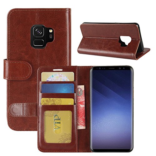 HualuBro Galaxy S9 Hülle, Premium PU Leder Leather Wallet Handy Tasche Schutzhülle Case Flip Cover für Samsung Galaxy S9 5.8 Inch Smartphone (Braun) von HualuBro