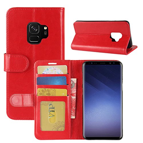 HualuBro Galaxy S9 Hülle, Premium PU Leder Leather Wallet Handy Tasche Schutzhülle Case Flip Cover für Samsung Galaxy S9 5.8 Inch Smartphone (Rot) von HualuBro