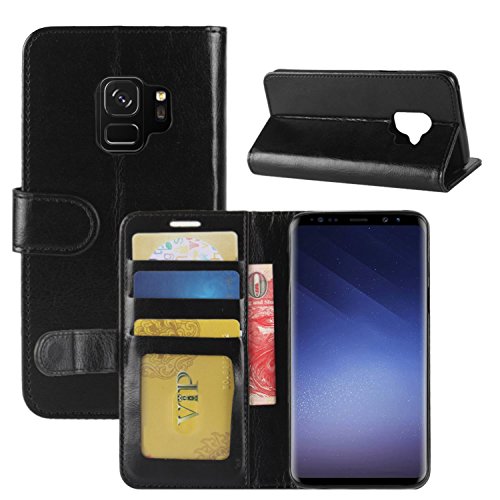 HualuBro Galaxy S9 Hülle, Premium PU Leder Leather Wallet Handy Tasche Schutzhülle Case Flip Cover für Samsung Galaxy S9 5.8 Inch Smartphone (Schwarz) von HualuBro