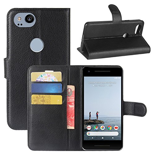 HualuBro Google Pixel 2 Hülle, [All Around Schutz] Premium PU Leder Leather Wallet Handy Tasche Schutzhülle Case Flip Cover mit Karten Slot für Google Pixel 2 Smartphone (Schwarz) von HualuBro