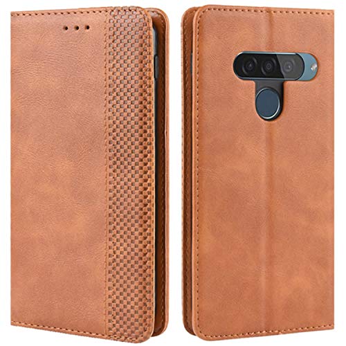 HualuBro Handyhülle für LG G8S ThinQ Hülle, Retro Leder Stoßfest Klapphülle Schutzhülle Handytasche LederHülle Flip Case Cover für LG G8S ThinQ Tasche, Braun von HualuBro