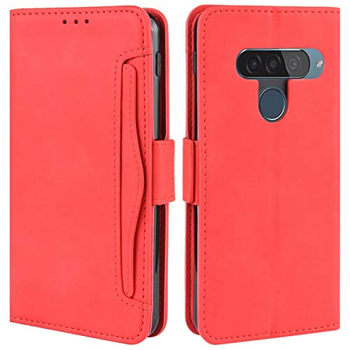 HualuBro Handyhülle für LG G8S ThinQ Hülle Leder, Flip Case Cover Stoßfest Klapphülle Handytasche Schutzhülle für LG G8S ThinQ Tasche (Rot) von HualuBro