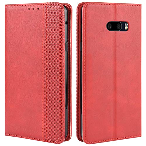 HualuBro Handyhülle für LG G8X ThinQ Hülle, LG V50S ThinQ Hülle, Retro Leder Stoßfest Klapphülle Schutzhülle Handytasche LederHülle Flip Case Cover für LG G8X ThinQ Tasche, Rot von HualuBro
