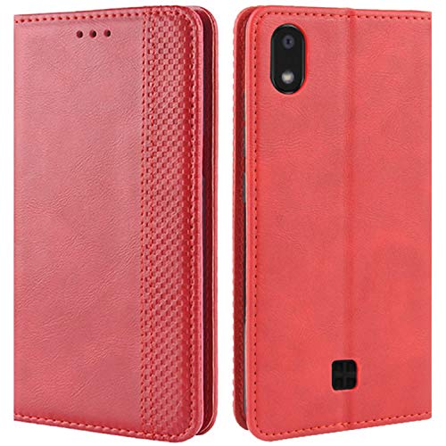 HualuBro Handyhülle für LG K20 2019 Hülle, Retro Leder Brieftasche Tasche Schutzhülle Handytasche LederHülle Flip Case Cover für LG K20 2019 - Rot von HualuBro