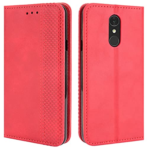 HualuBro Handyhülle für LG Q7 Case, LG Q7 Plus Hülle Leder, Magnetisch Stoßfest Schutzhülle Klapphülle Handytasche Flip Case Cover für LG Q7 / LG Q7+ Plus Tasche, Rot von HualuBro