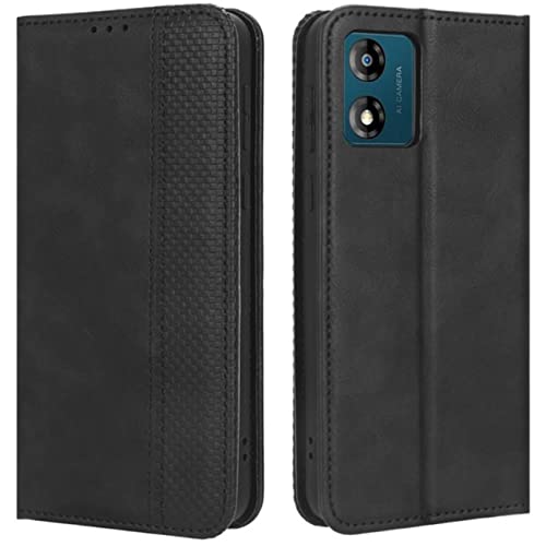 HualuBro Handyhülle für Motorola Moto E13 Hülle Leder, Magnetisch Stoßfest Schutzhülle Klapphülle Handytasche Flip Case Cover für Motorola Moto E13 Tasche, Schwarz von HualuBro
