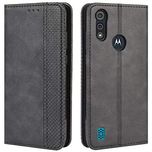 HualuBro Handyhülle für Motorola Moto E6s 2020 Hülle, Retro Leder Stoßfest Klapphülle Schutzhülle Handytasche LederHülle Flip Case Cover für Motorola Moto E6s 2020 Tasche, Schwarz von HualuBro