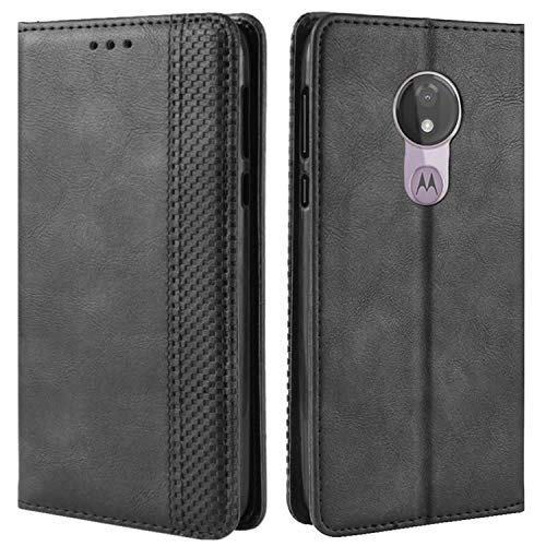 HualuBro Handyhülle für Motorola Moto G7 Power Hülle, Retro Leder Stoßfest Klapphülle Schutzhülle Handytasche LederHülle Flip Case Cover für Motorola Moto G7 Power Tasche, Schwarz von HualuBro