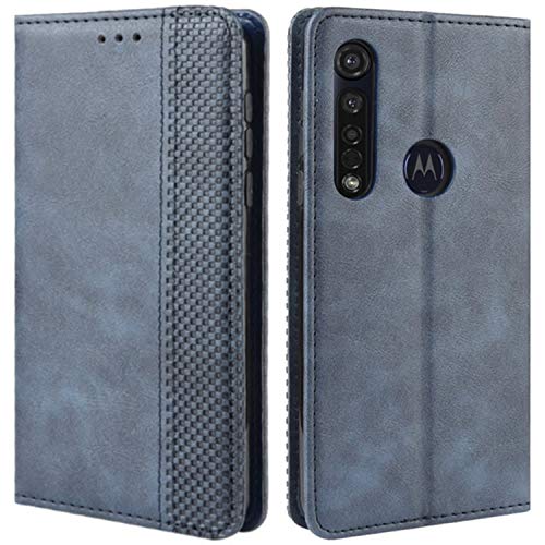 HualuBro Handyhülle für Motorola Moto G8 Plus Hülle, Retro Leder Stoßfest Klapphülle Schutzhülle Handytasche LederHülle Flip Case Cover für Motorola Moto G8 Plus Tasche, Blau von HualuBro