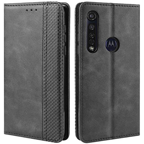 HualuBro Handyhülle für Motorola Moto G8 Plus Hülle, Retro Leder Stoßfest Klapphülle Schutzhülle Handytasche LederHülle Flip Case Cover für Motorola Moto G8 Plus Tasche, Schwarz von HualuBro