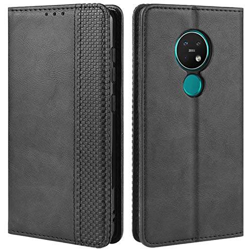 HualuBro Handyhülle für Nokia 7.2 Hülle, Nokia 6.2 Hülle, Retro Leder Stoßfest Klapphülle Schutzhülle Handytasche LederHülle Flip Case Cover für Nokia 7.2 / Nokia 6.2 Tasche, Schwarz von HualuBro