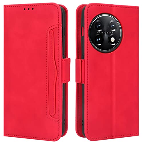 HualuBro Handyhülle für OnePlus 11 Hülle Leder, Flip Case Cover Stoßfest Klapphülle Handytasche LederHülle Schutzhülle für OnePlus 11 5G Tasche (Rot) von HualuBro