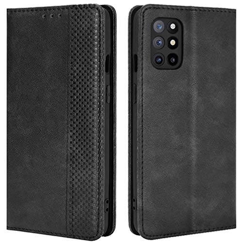 HualuBro Handyhülle für OnePlus 8T Hülle, Retro Leder Stoßfest Klapphülle Schutzhülle Handytasche LederHülle Flip Case Cover für OnePlus 8T Tasche, Schwarz von HualuBro