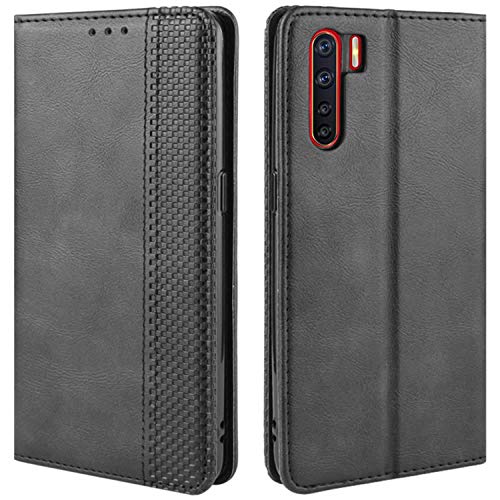 HualuBro Handyhülle für Oppo A91 Hülle, Retro Leder Stoßfest Klapphülle Schutzhülle Handytasche LederHülle Flip Case Cover für Oppo A91 Tasche, Schwarz von HualuBro