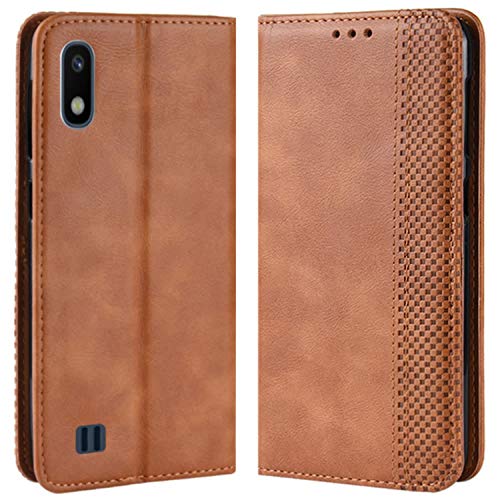 HualuBro Handyhülle für Samsung Galaxy A10 Hülle, Retro Leder Stoßfest Klapphülle Schutzhülle Handytasche LederHülle Flip Case Cover für Samsung Galaxy A10 Tasche, Braun von HualuBro