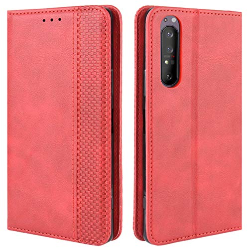 HualuBro Handyhülle für Sony Xperia 1 II Hülle, Retro Leder Stoßfest Klapphülle Schutzhülle Handytasche LederHülle Flip Case Cover für Sony Xperia 1 II Tasche, Rot von HualuBro