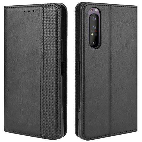 HualuBro Handyhülle für Sony Xperia 1 II Hülle, Retro Leder Stoßfest Klapphülle Schutzhülle Handytasche LederHülle Flip Case Cover für Sony Xperia 1 II Tasche, Schwarz von HualuBro