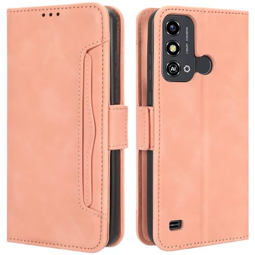 HualuBro Handyhülle für ZTE Blade A53 Hülle Leder, Flip Case Cover Stoßfest Klapphülle Handytasche LederHülle Schutzhülle für ZTE Blade A53 Tasche (Pink) von HualuBro