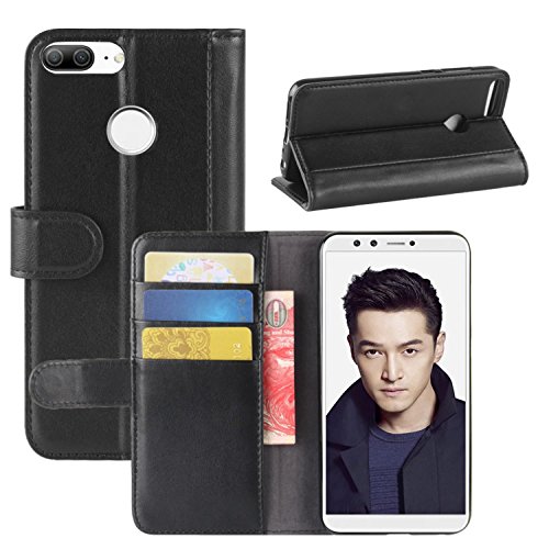 HualuBro Huawei Honor 9 Lite Hülle, Echt Leder Leather Wallet Handyhülle Tasche Schutzhülle Case Flip Cover mit Karten Slot für Huawei Honor 9 Lite Smartphone (Schwarz) von HualuBro