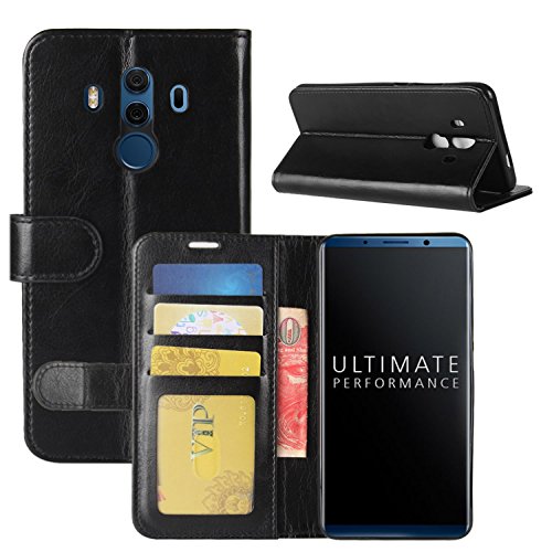 HualuBro Huawei Mate 10 Pro Hülle, Retro PU Leder Leather Wallet Handyhülle Tasche Schutzhülle Case Flip Cover mit Karten Slot für Huawei Mate 10 Pro Smartphone (Schwarz) von HualuBro