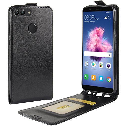 HualuBro Huawei P Smart Hülle, Premium PU Leder Leather HandyHülle Tasche Schutzhülle Flip Case Cover mit Karten Slot für Huawei P Smart Smartphone (Schwarz) von HualuBro