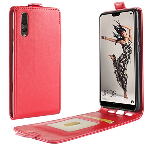 HualuBro Huawei P20 Hülle, Leder Brieftasche Etui LederHülle Tasche Schutzhülle HandyHülle [Magnetic Closure] Handytasche Leather Wallet Flip Case Cover für Huawei P20 (Rot) von HualuBro