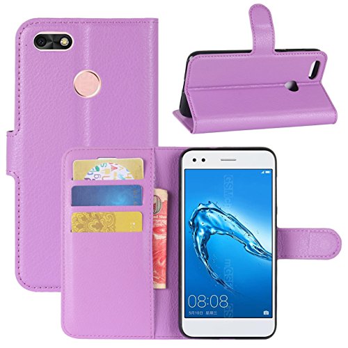 HualuBro Huawei Y6 Pro 2017 Hüllen, Leder Brieftasche Etui Tasche Schutzhülle HandyHülle [Standfunktion] LederHülle Flip Case Cover für Huawei Y6 Pro 2017 / Huawei P9 Lite Mini (Violett) von HualuBro