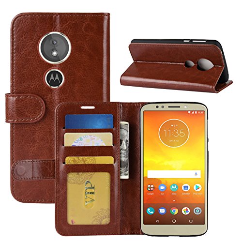 HualuBro Moto E5 Hülle, Retro PU Leder Leather Wallet HandyHülle Tasche Schutzhülle Flip Case Cover für Motorola Moto E5 / Moto E (5th Gen.) Smartphone - Braun von HualuBro