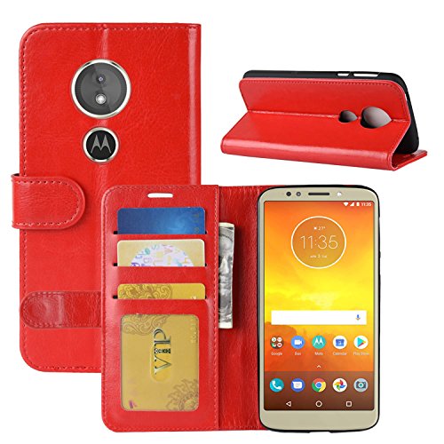 HualuBro Moto E5 Hülle, Retro PU Leder Leather Wallet HandyHülle Tasche Schutzhülle Flip Case Cover für Motorola Moto E5 / Moto E (5th Gen.) Smartphone - Rot von HualuBro