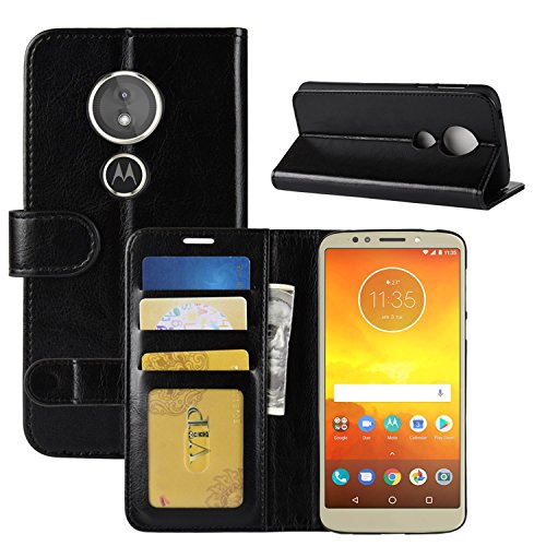 HualuBro Moto E5 Hülle, Retro PU Leder Leather Wallet HandyHülle Tasche Schutzhülle Flip Case Cover für Motorola Moto E5 / Moto E (5th Gen.) Smartphone - Schwarz von HualuBro