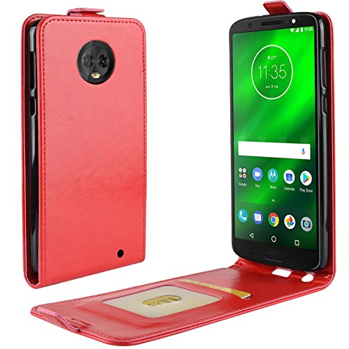 HualuBro Moto G6 Plus Hülle, Premium PU Leder Leather HandyHülle Tasche Schutzhülle Flip Case Cover für Motorola Moto G6 Plus Smartphone (Rot) von HualuBro