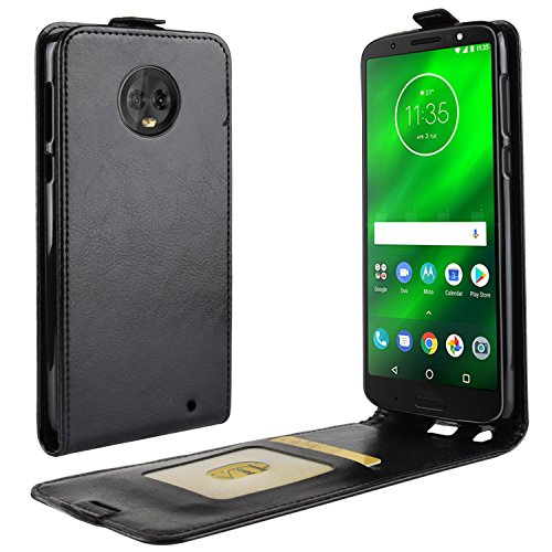 HualuBro Moto G6 Plus Hülle, Premium PU Leder Leather HandyHülle Tasche Schutzhülle Flip Case Cover für Motorola Moto G6 Plus Smartphone (Schwarz) von HualuBro