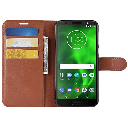 HualuBro Moto G6 Plus Hülle, Premium PU Leder Leather Wallet HandyHülle Tasche Schutzhülle Flip Case Cover für Motorola Moto G6 Plus Smartphone (Braun) von HualuBro