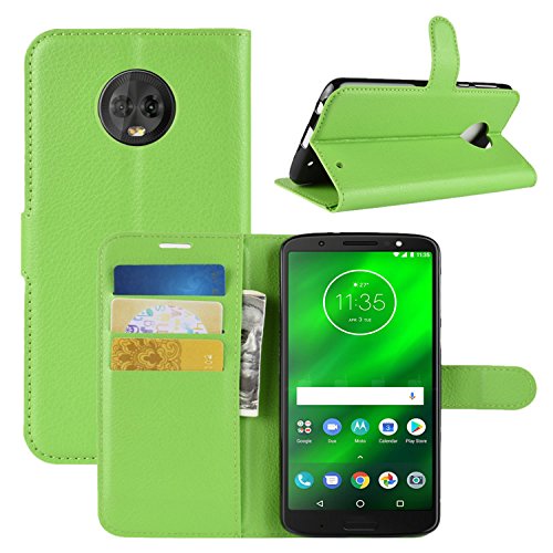 HualuBro Moto G6 Plus Hülle, Premium PU Leder Leather Wallet HandyHülle Tasche Schutzhülle Flip Case Cover für Motorola Moto G6 Plus Smartphone (Grün) von HualuBro
