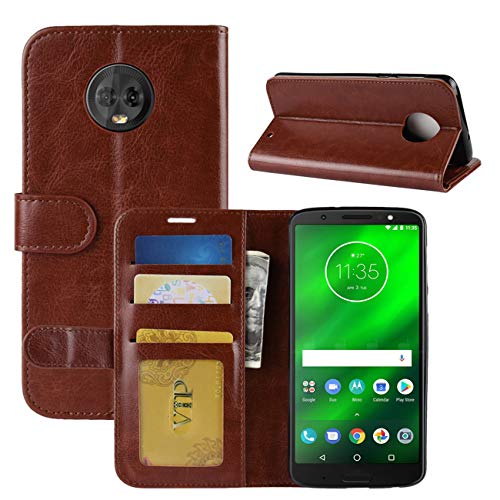 HualuBro Moto G6 Plus Hülle, Retro PU Leder Leather Wallet HandyHülle Tasche Schutzhülle Flip Case Cover für Motorola Moto G6 Plus Smartphone - Braun von HualuBro