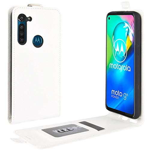 HualuBro Motorola Moto G8 Power Hülle, Premium PU Leder Brieftasche Schutzhülle HandyHülle [Magnetic Closure] Handytasche Flip Case Cover für Motorola Moto G8 Power Tasche (Weiß) von HualuBro