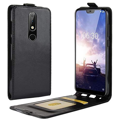 HualuBro Nokia 5.1 Plus Hülle, Premium PU Leder Leather HandyHülle Tasche Schutzhülle Flip Case Cover für Nokia 5.1 Plus/Nokia X5 Smartphone (Schwarz) von HualuBro