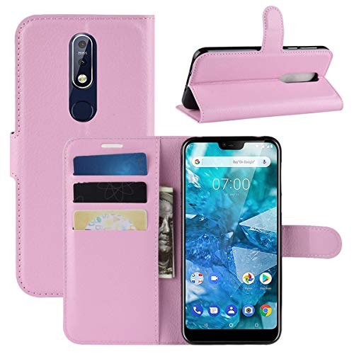 HualuBro Nokia 7.1 Hülle, Leder Brieftasche Etui Tasche Schutzhülle HandyHülle [Standfunktion] Leather Wallet Flip Case Cover für Nokia 7.1 2018 (Pink) von HualuBro
