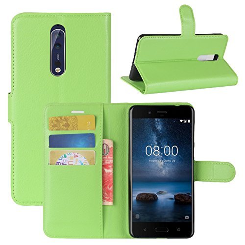 HualuBro Nokia 8 Hülle, [All Around Schutz] Premium PU Leder Leather Wallet Handy Tasche Schutzhülle Case Flip Cover mit Karten Slot für Nokia 8 Smartphone (Grün) von HualuBro