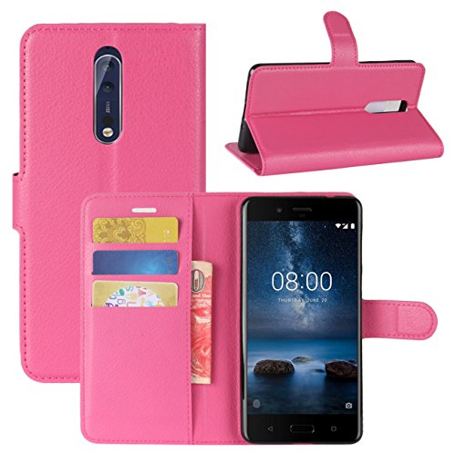 HualuBro Nokia 8 Hülle, [All Around Schutz] Premium PU Leder Leather Wallet Handy Tasche Schutzhülle Case Flip Cover mit Karten Slot für Nokia 8 Smartphone (Rose) von HualuBro