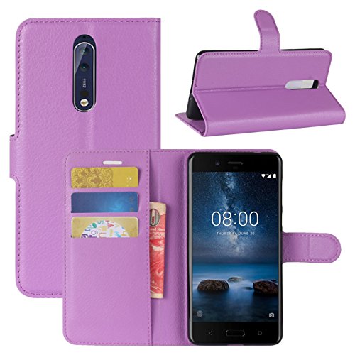 HualuBro Nokia 8 Hülle, [All Around Schutz] Premium PU Leder Leather Wallet Handy Tasche Schutzhülle Case Flip Cover mit Karten Slot für Nokia 8 Smartphone (Violett) von HualuBro
